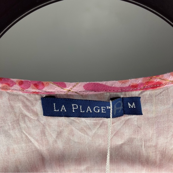 NWT LA PLAGE Wrap Dress Pink Gold Metallic Medium - Picture 3 of 5